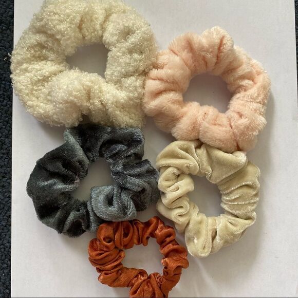 Set of 5 Neutral Velvet Scrunchies - Picture 2 of 2